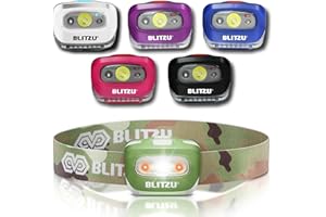 BLITZU Led Headlamp Flashlight for Adults and Kids. Super Bright Outdoor Headlight Headlamps. Head Lamp with Red Safety Light Great for Running, Camping, Reading, Hiking at Night Time CAMO