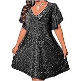 OYOANGLE Women's Plus Size Sparkly Cocktail Evening Party Dress Short Sleeve Loose Summer Going Out