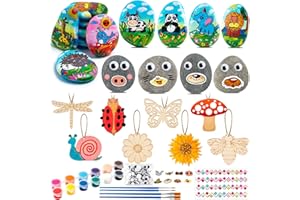 WhistenFla Premium Rock Painting Kit, DIY Arts and Crafts Supplies Kits for 10 Paint Rocks and 8 Wood, Creative Outdoors Activity Kit, Craft Kits Art Supplies for Boys and Girls Paint Brushes