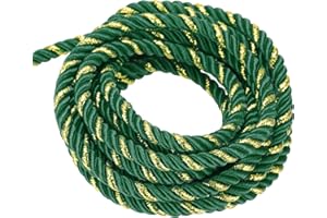 MECCANIXITY Twisted Cord Trim, 16 Yard 5mm 3-Ply Twine Braided Rope Shiny Thread String for Craft Gift Bag Curtain Christmas Decor, Dark Green & Gold-15m