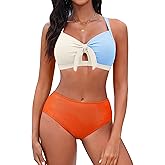 Blooming Jelly Womens High Waisted Bikini Sets Tie Knot Tummy Control Swimsuits Two Piece Bathing Suit Textured Swimwear