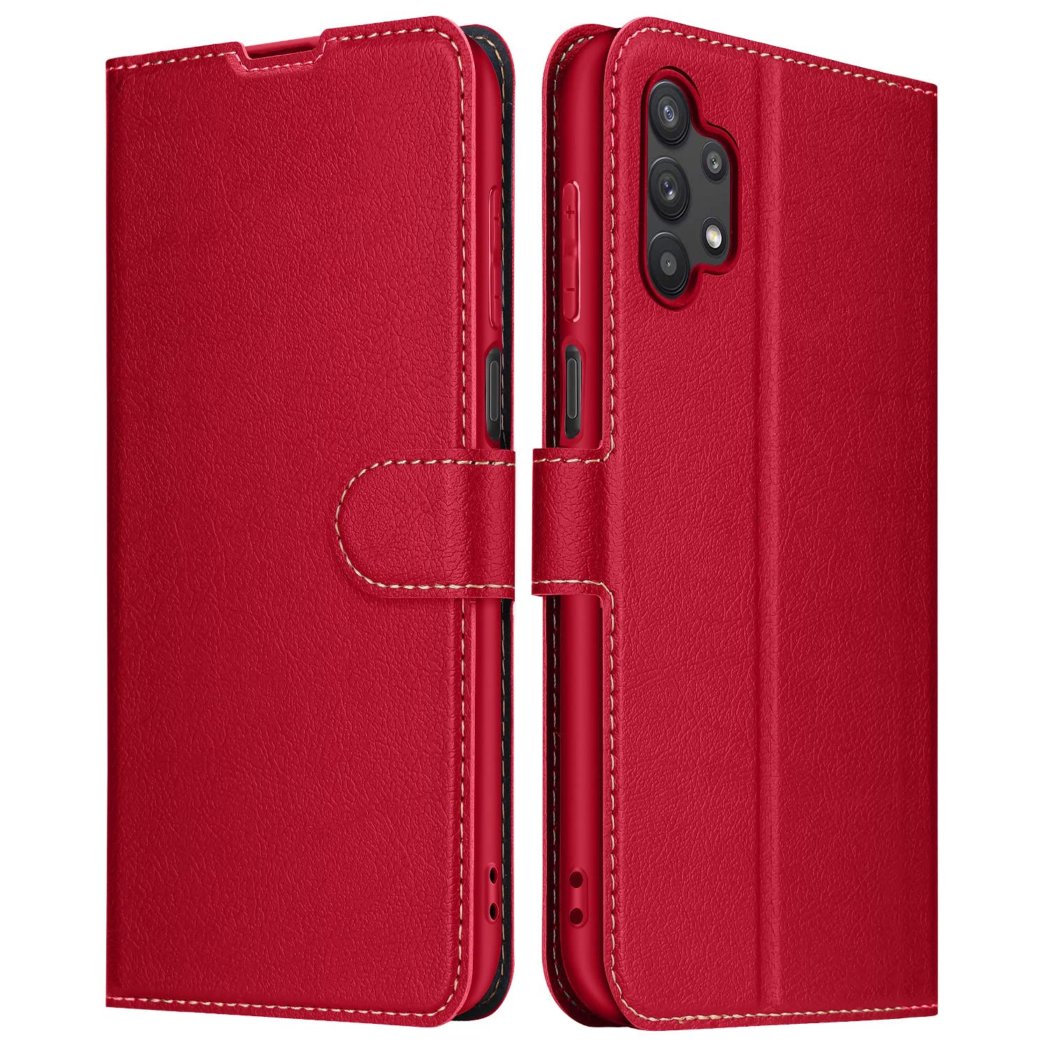 ELESNOW Phone Case for Samsung Galaxy A32 5G, Flip Wallet PU Leather Card Holder with RFID Blocking Magnetic Closure Stand Cover for Samsung Galaxy A32 5G (Red)