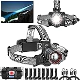 Super Bright Headlamp Rechargeable 2Pack, 2980 High Lumen LED Head Lamp with Motion Sensor, 5 Modes, Zoomable Head Light for 