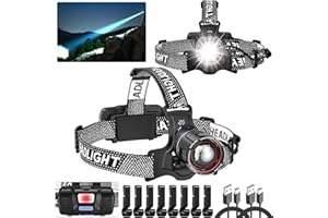 ATDOALL Headlamp Rechargeable Super Bright 2 Pack, High Lumen LED Head Lamp with Motion Sensor, 5 Modes, Zoomable Head Light for Forehead, 90° Adjustable, Waterproof Headlamps for Adults Hard Hat Camping