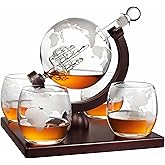 Whiskey Decanter Globe Set for Men with 4 Glasses, Bourbon, Rum, Scotch, Crystal Clear Decanter Sets - Whiskey Gifts for Men Dad Him (Globe Decanter)
