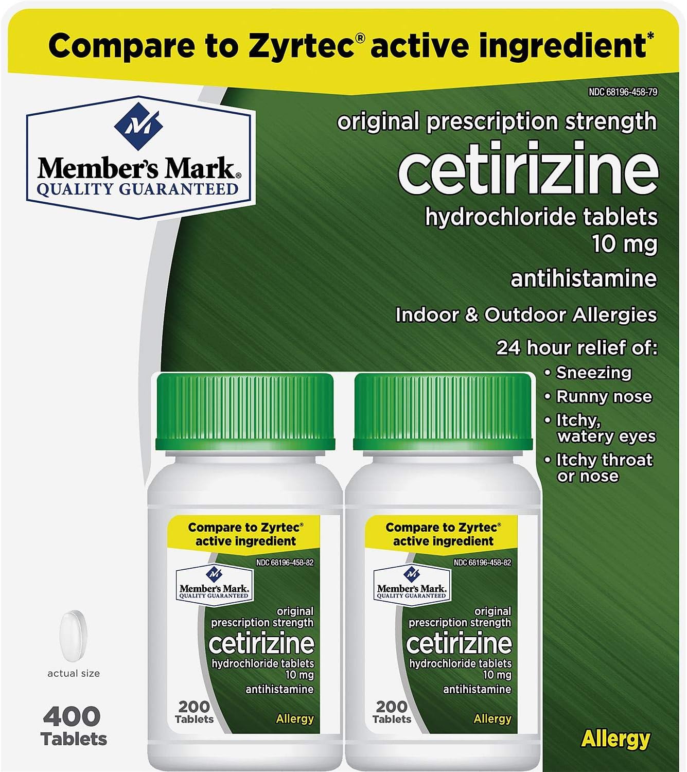 Member's Mark Cetirizine Hydrochloride 10mg Antihistamine 400 Tablets - Formerly Known as Simply Right: Health & Personal Care