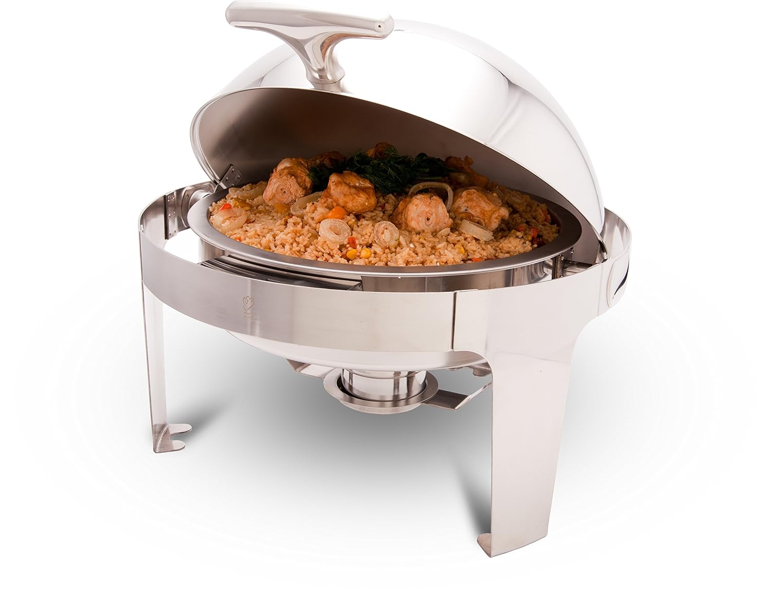 PrestoWare PWR-1RR Round Roll-Top Chafing Dish 5 Qt with Stand, Stainless Steel Chafer for Catering - Presto ware