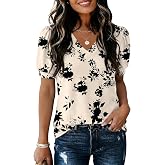 Rapbin Womens Summer Tops Puff Short Sleeve Shirts V Neck Blouses Business Casual Tunic Spring Fashion Clothes 2026