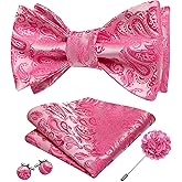YOHOWA Bow Ties for Men Self-tied Silk Bowtie Solid Color with Lapel Pin and Handkerchief Cufflinks for Wedding Party Prom