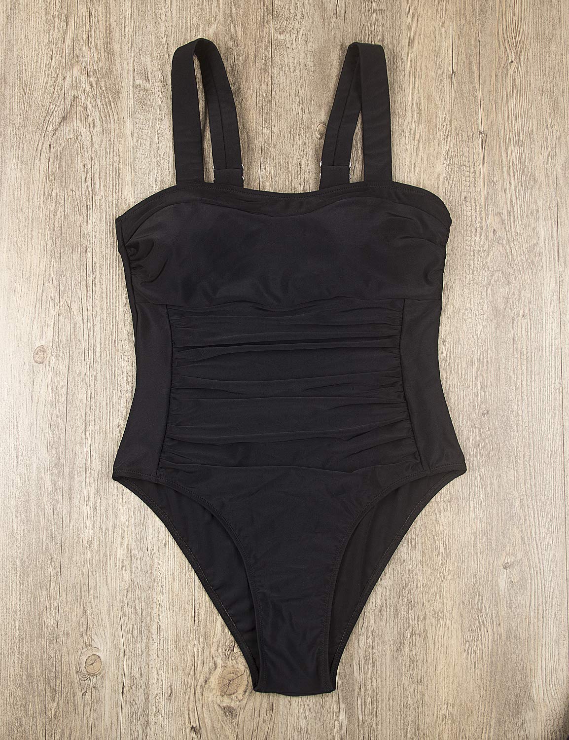 Blooming Jelly Women\'s Retro One Piece Swimsuits Pin Up Tummy Control Bathing Suit Ruched Swimwear(L) Black