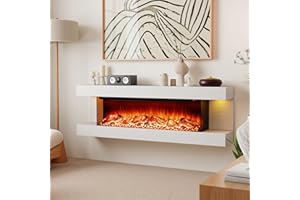 ORALNER 36-Inch Wall Mount Electric Fireplace with 50-Inch Floating Mantel, Remote, 3 Sided Electric Fireplace, 12 Adjustable