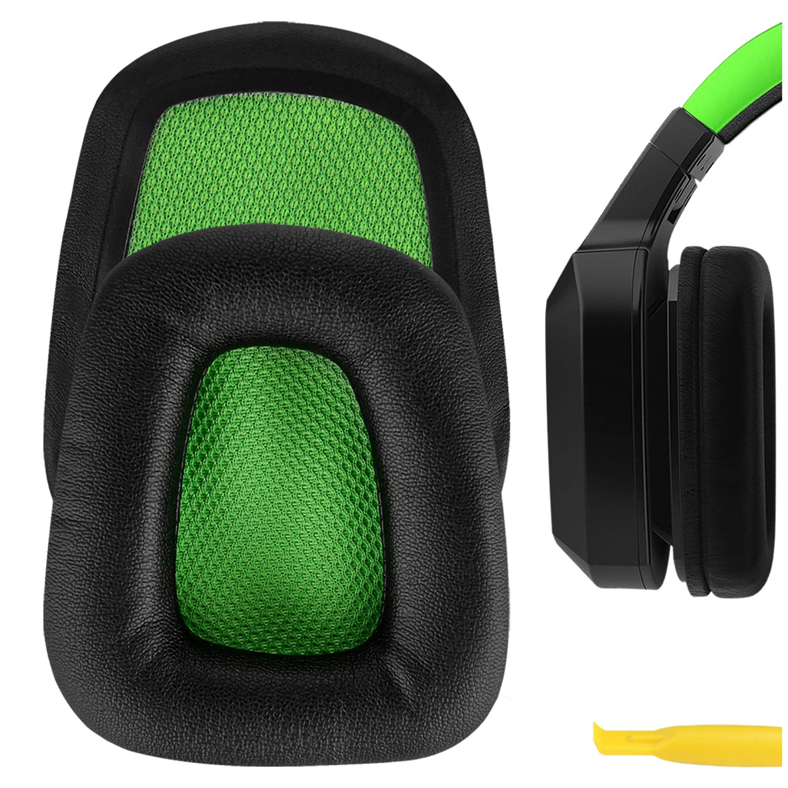 Geekria Replacement Ear Pads for Razer Chimaera, Electra Headphones Ear Cushions, Repair Parts (Black/Green)