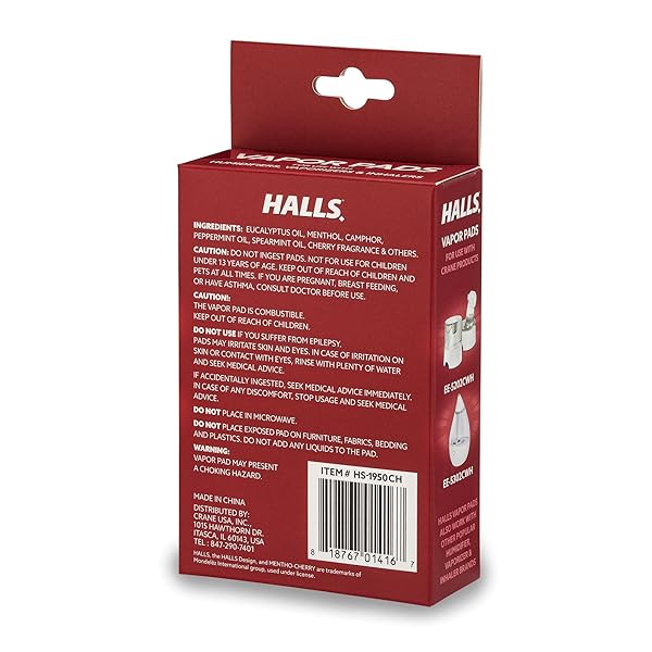 CRANE HALLS® SCENTED VAPOR PADS – HSA ELIGIBLE VAPOR PADS – 12 COUNT MENTHO-CHERRY RED– UP TO 8 HOURS OF SOOTHING VAPORS – FOR USE WITH HUMIDIFIERS, STEAM INHALERS & VAPORIZERS