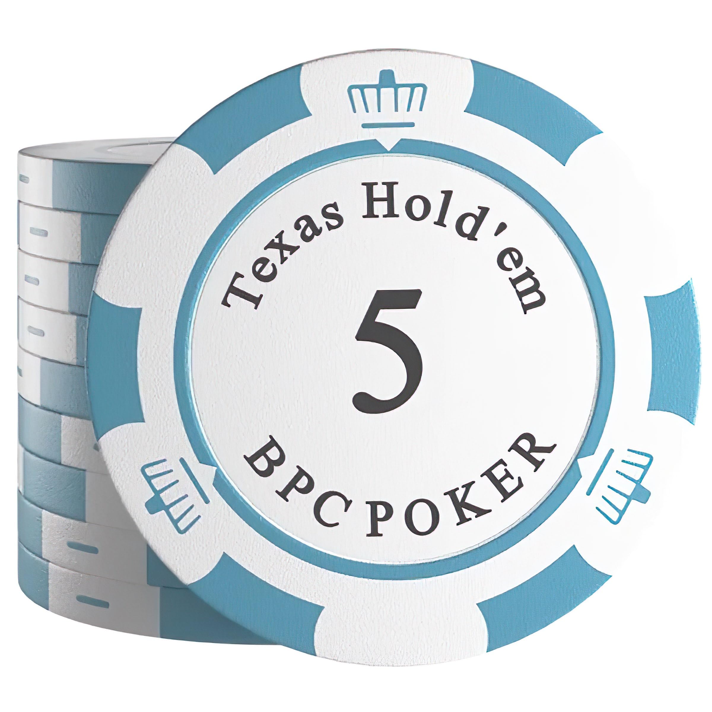 Bullets Playing Cards, Carmela Clay Poker Chips for Poker Set, Value 5-14 g, 4 cm Diameter, White/Light Blue, Pack of 25 — image 1