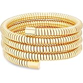 BONJOULRY Chunky Gold Beaded Bangle Bracelet Set Stack for Women Men Stretchy Snake Link Chain Flexible Wide Wristband Bangles Bracelets