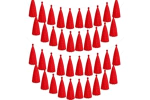 WILLBOND 4 Pcs Christmas Tassel Garland Party Decor, Colorful Boho Wall Hanging Banner for Christmas Birthday Wedding Baby Shower Party, Classroom, Bedroom, Nursery Home Decor(Red,6.3 Inch)