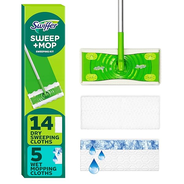 SWIFFER SWEEPER 2-IN-1 MOPS FOR FLOOR CLEANING, DRY AND WET MULTI SURFACE FLOOR CLEANER, SWEEPING AND MOPPING STARTER KIT, INCLUDES 1 MOP + 19 REFILLS, 20 PIECE SET