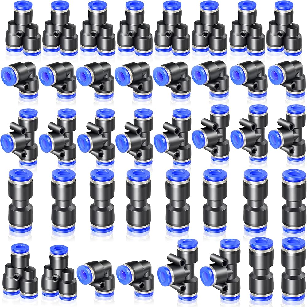 ERGAOBOY 40 Pcs 8mm Push-To-Connect Fitting Kit Blue 10 Straights 10 Elbows