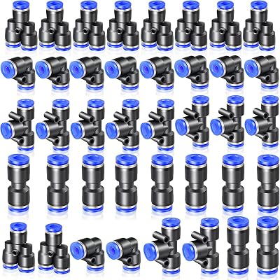 ERGAOBOY 40 Pcs 8mm Push-To-Connect Fitting Kit Blue 10 Straights 10 Elbows