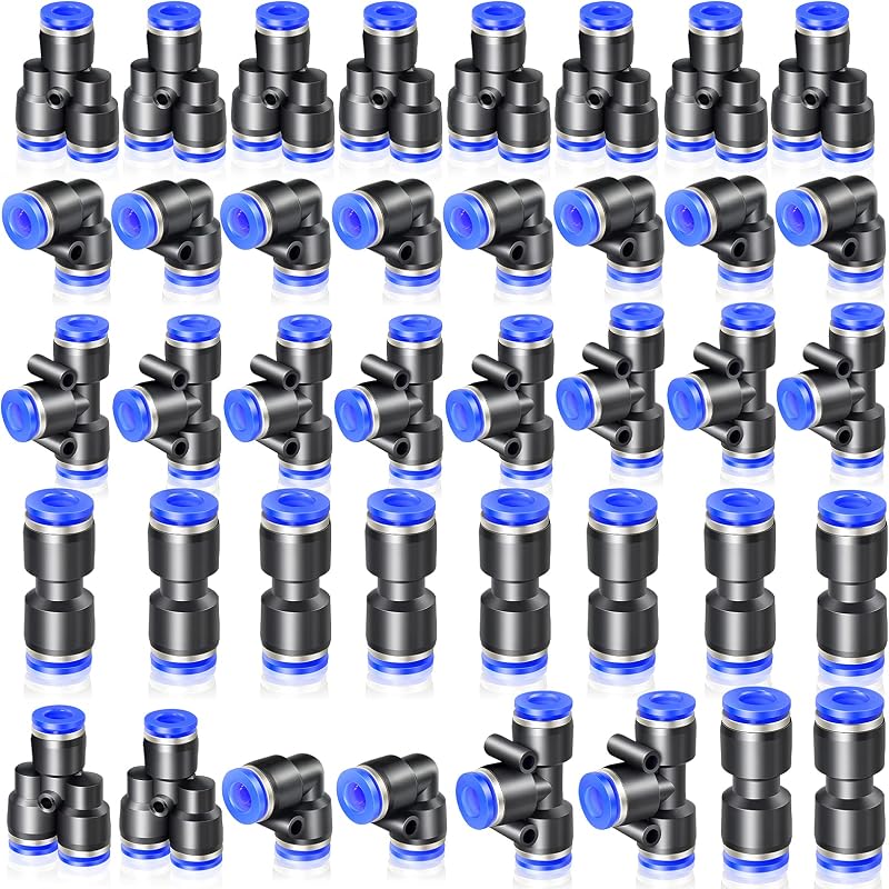 ERGAOBOY 40 Pcs 8mm Push-To-Connect Fitting Kit Blue 10 Straights 10 Elbows