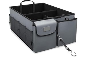 MILOLL Trunk Organizer for SUV - Collapsible Car Organizer for Storage, Multi-Compartment Car Trunk Organizer, Truck Accessories for Men, Car Organizers and Storage for Cars & SUVs (Gray)