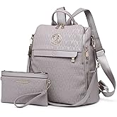 MKP COLLECTION Women Fashion Backpack Purse PU Leather Convertible Medium Ladies Rucksack Travel Shoulder Bags Handbag 2Pcs (Grey)