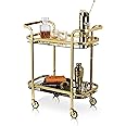 Viski Kitchen and Bar Cart with Wheels and Mirror Shelves, Kitchen and Bartending Accessories Holder, Stainless Steel, Gold Finish