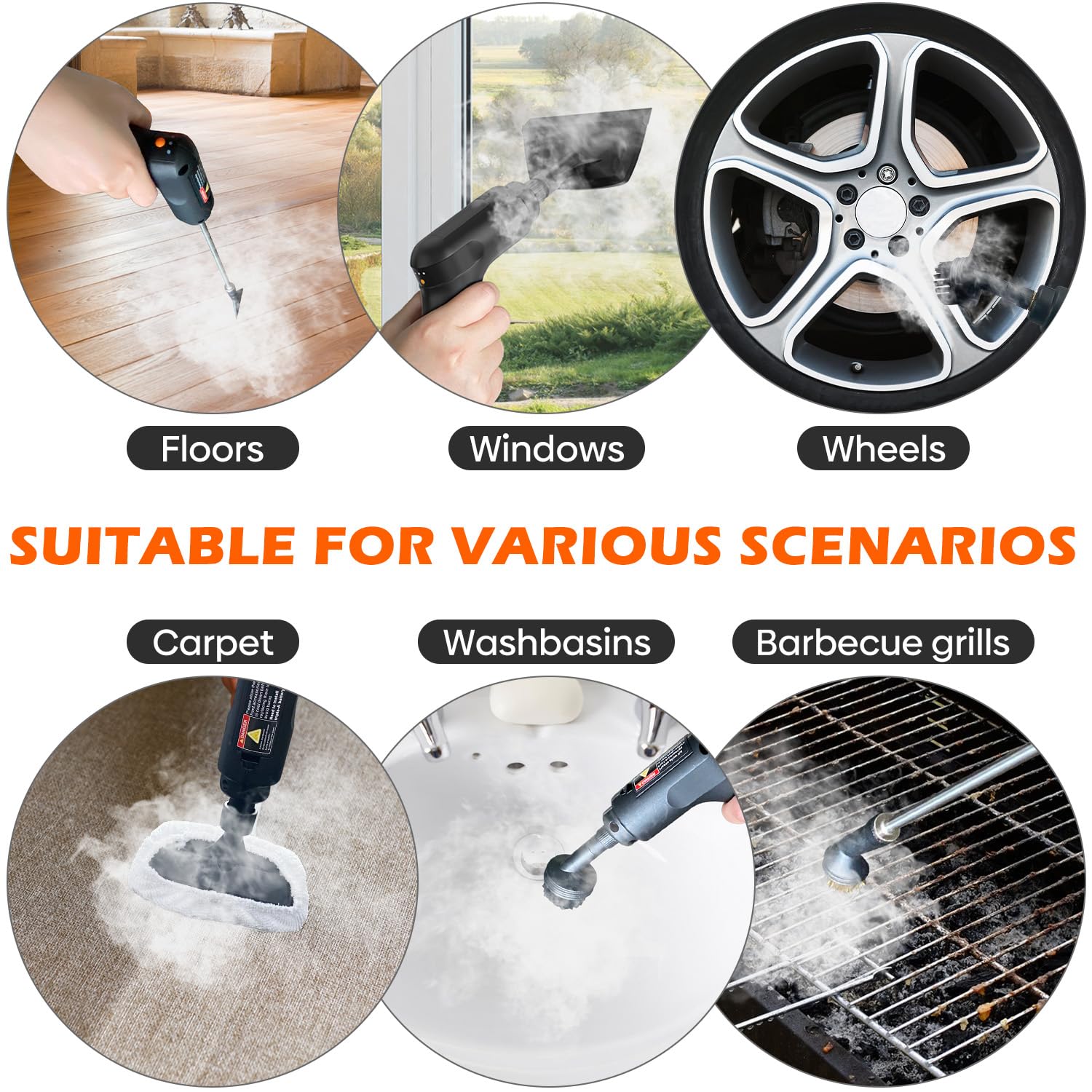 Steam Cleaner for Home & Car-2500W Portable Handheld Steamer for Cleaning with 3-Level Handle, 15s Heat-Up, Large Tank, 16 Accessories - Clean Grease, Grout, Tile, Floor, Couch, Dirt, Furniture