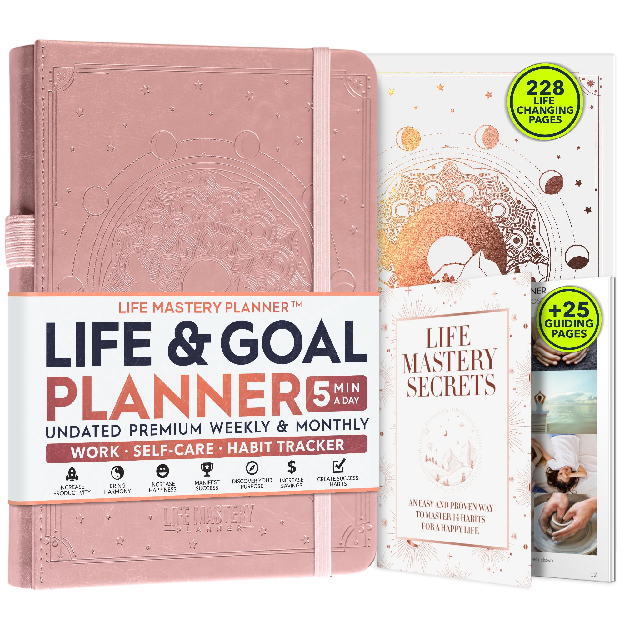 Life Mastery Planner - A 12 Month Journey to Crush Your Goals, Increase Productivity, Passion, Success & Happiness - Weekly & Monthly Life Planner, Habit-Tracker, Gratitude Journal & Organizer, A5