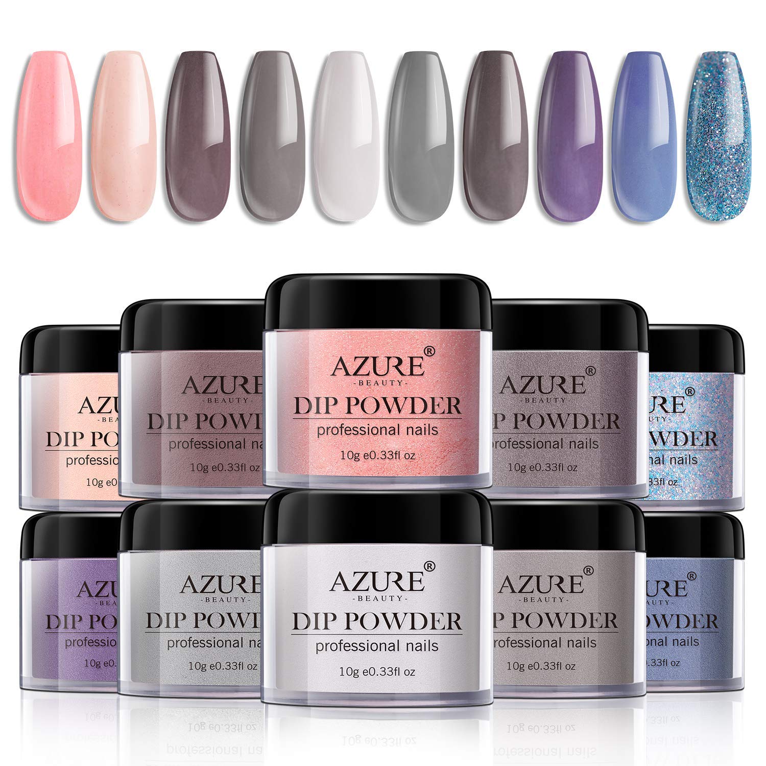 Dip Powder Nails Color Set With 10 PCS Dip Powders Nails No Nail Lamp Needed for French Nail Manicure Nail Art: Beauty
