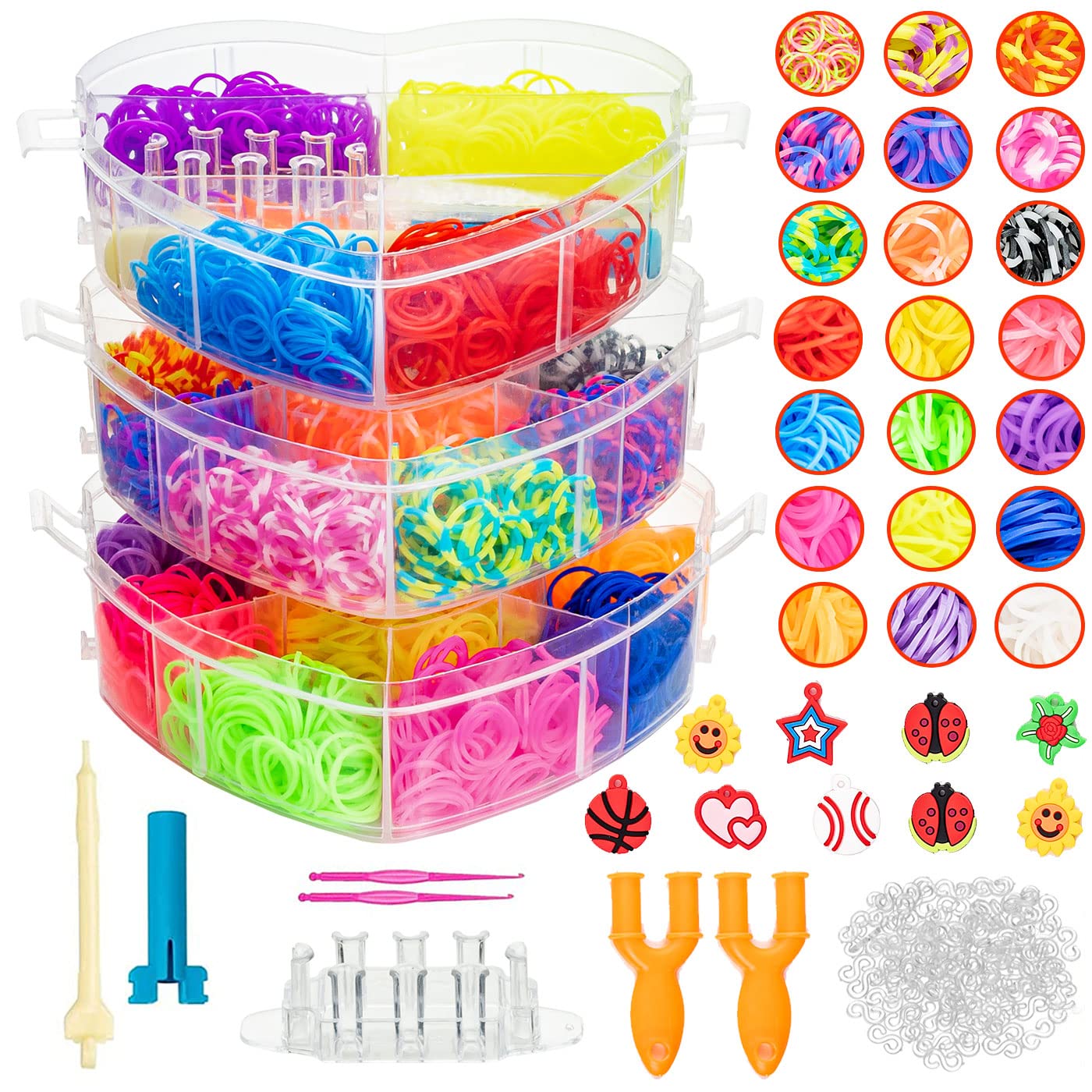 QILZO Box Bracelets Rubber 4200 Silicone Bands for Making Colourful Bracelets DIY Toys for Girls and Boys, Rings, Necklaces, Bracelet Set, Box Heart