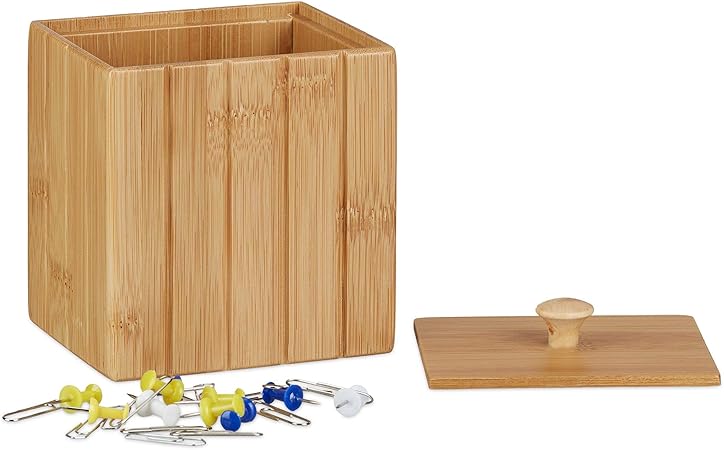 Relaxdays Caja Pequeña con Tapa, Bambú, Beige, 11.5 x 10 x 8 cm: Amazon.es: Hogar