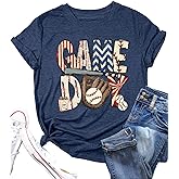 Baseball Game Day Tshirt Women Funny Letter Print Baseball Mom Shirt Vintage Graphic Tee Casual Short Sleeve Tops