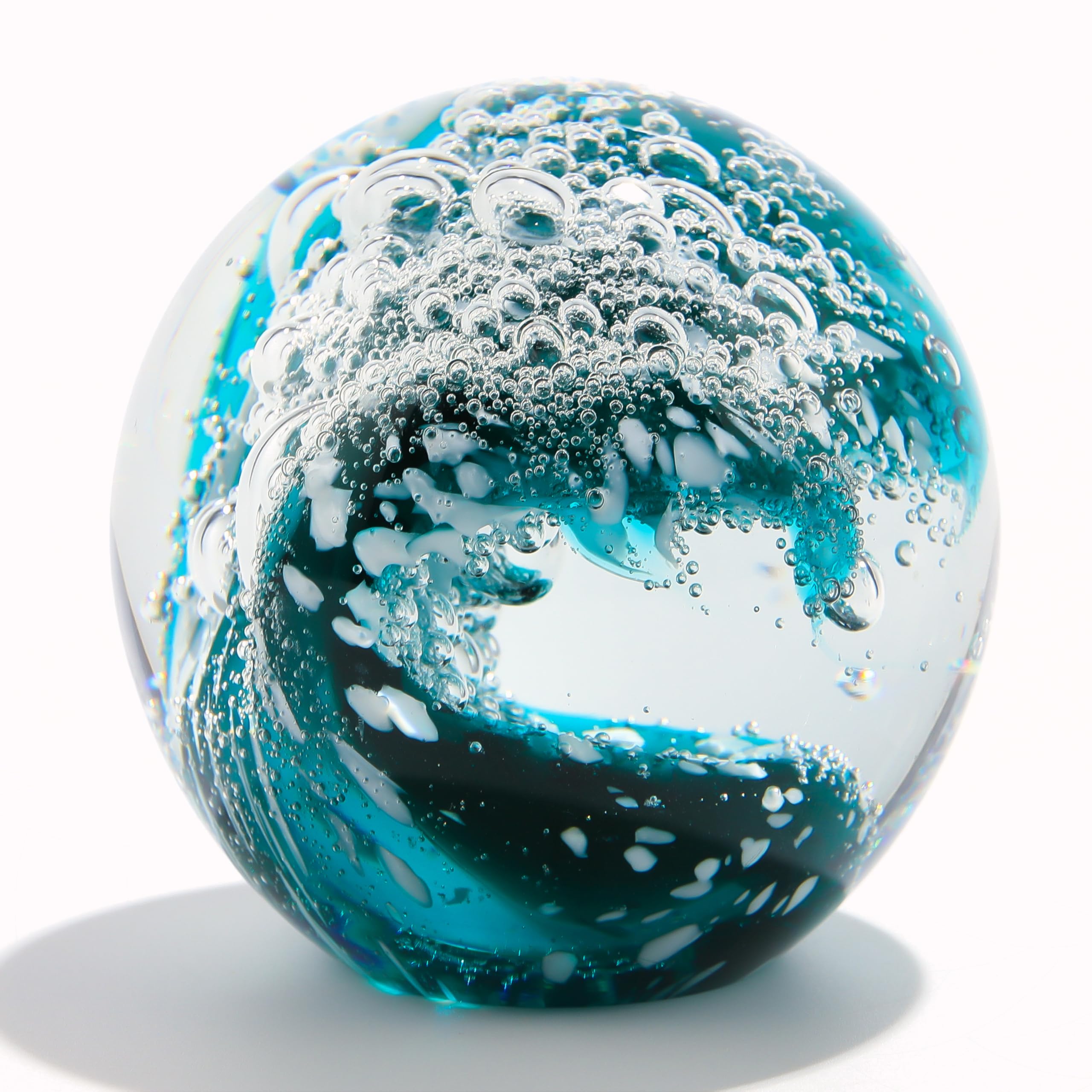 Photo 1 of Qianwei Hand Blown Ocean Waves Crystal Ball - Glass Collectible Figurines Spere - Paperweight Glass Ball Aquarium DecorOffice Decor Ocean Lovers
