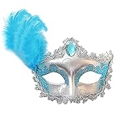 Wildarms Women Feather Masquerade Mask Mardi Gras Masks Princess Fancy Dress Mask for Halloween Venetian Party
