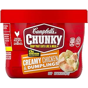 Campbell's Chunky Creamy Chicken & Dumplings Soup Microwavable Bowl, 15.25 oz. (Pack of 8)