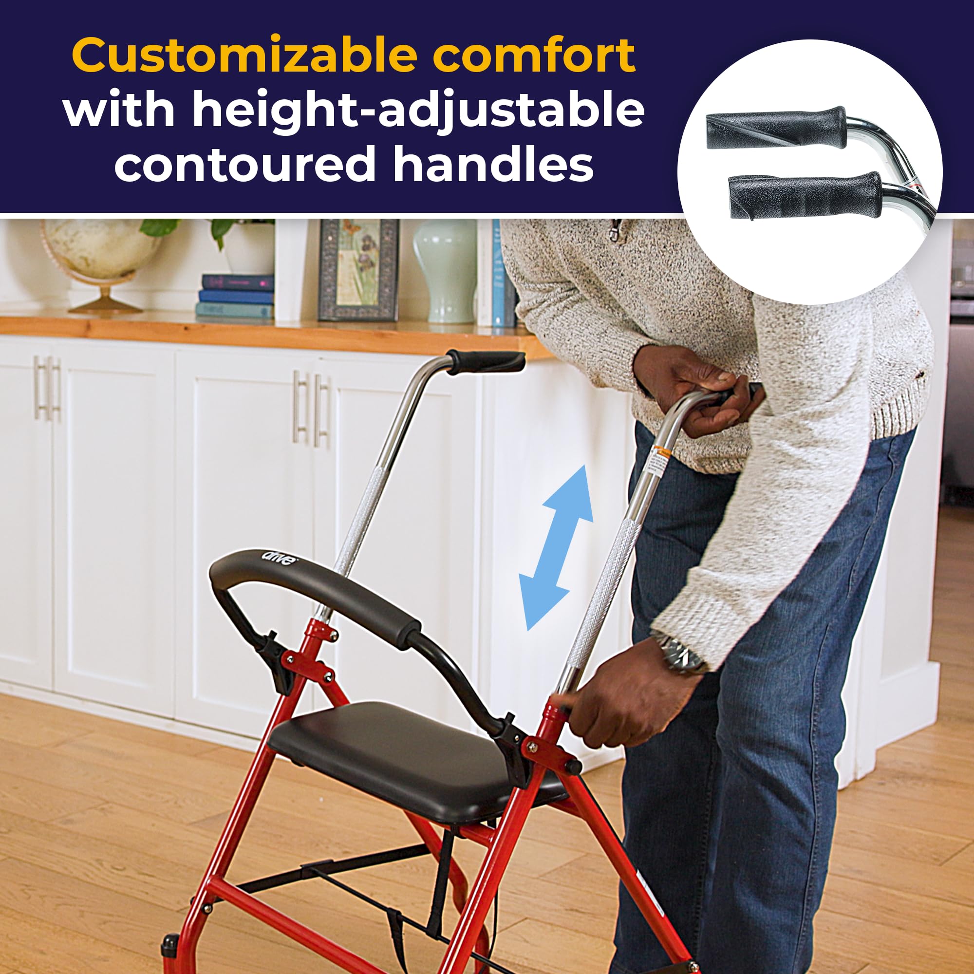 Drive Medical 1239RD Foldable Rollator Walker with Seat, Red, 1 Count (Pack of 1)