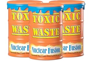 TOXIC WASTE - Nuclear Fusion Hazardously Sour Candy - Raspberry-Lemon, Pineapple-Passionfruit, Grape-Strawberry, Banana-Blueberry, & Orange-Apple Flavors - 1.48 oz. Drums - 3 Pack