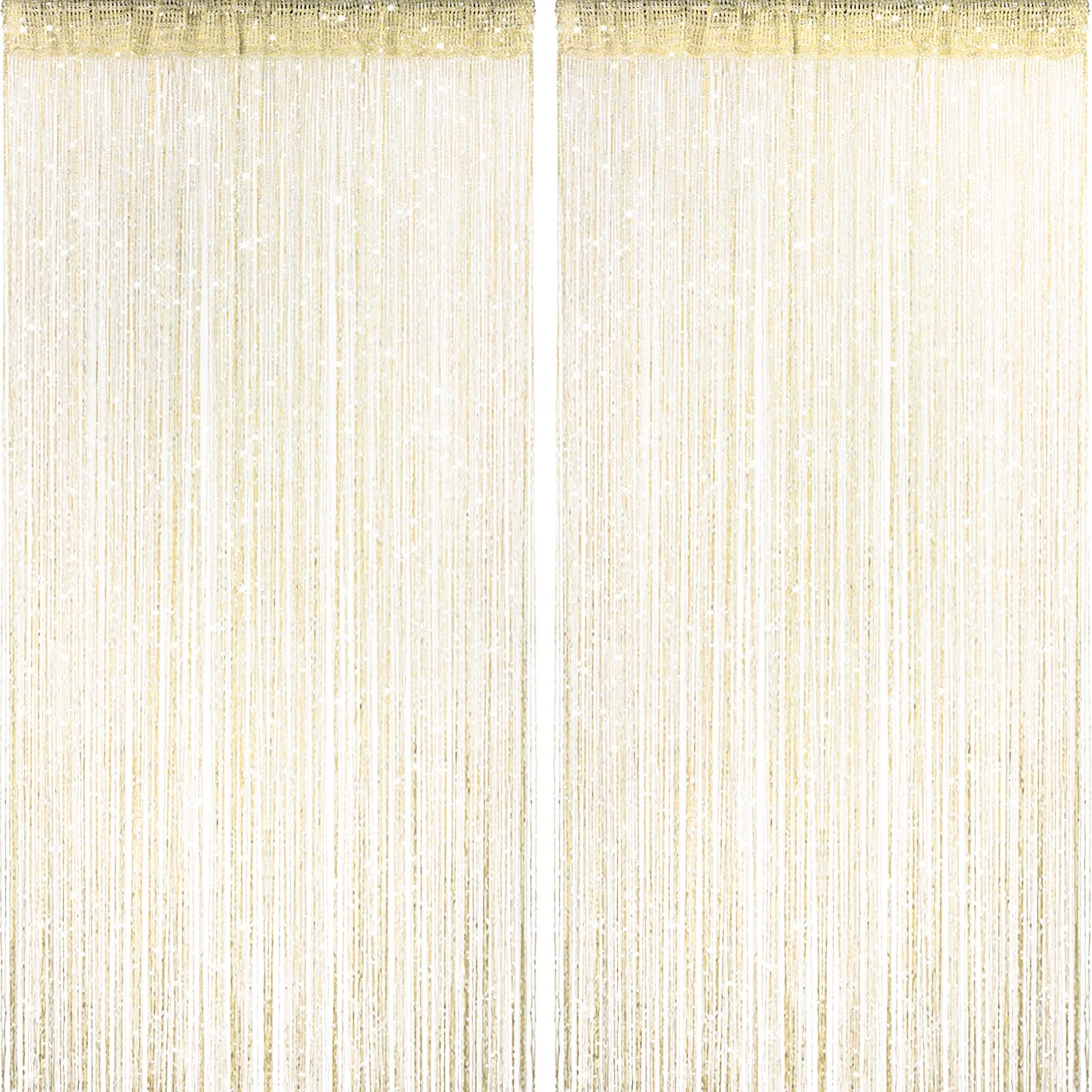 Photo 1 of 2 Pieces Light Yellow Glitter String Curtains, 39x79 Inch Doorway Beads Curtains, String Curtain for Doorway, Room, Closet Partition, Windows Wedding Party Boho Tassel Home Decoration