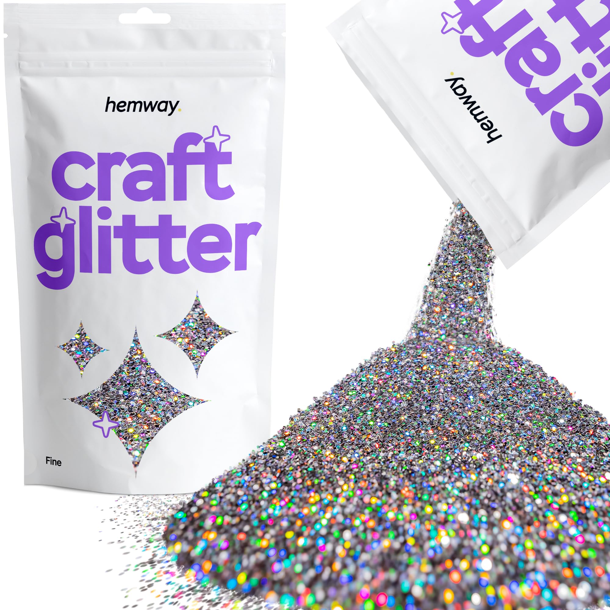 Hemway Craft Glitter Gun Metal Grey Holographic 100g Fine Glitter for Crafts, Resin, Cosmetic, Nail, Face, Body, Festival, Tumblers, Art, Candle, Crafting