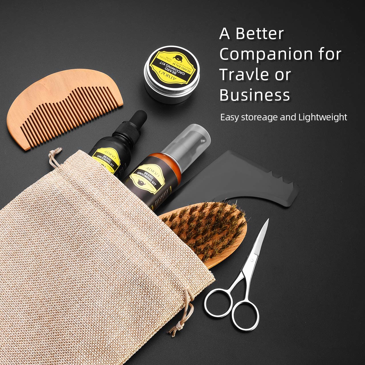 ATMOKO Beard Kit, 9 in 1 Beard Grooming Kit for Men Beard Care with Beard Shampoo, Oil,Conditioner, Comb, Brush, Scissor, Apron, Shaping Tool and Storage Bag, Good Gift for Husband,Boyfriend and Dad