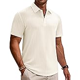 Alimens & Gentle Mens Polo Shirts Short Sleeve Textured Knit Casual Beach Vacation Stretchy Golf Shirts