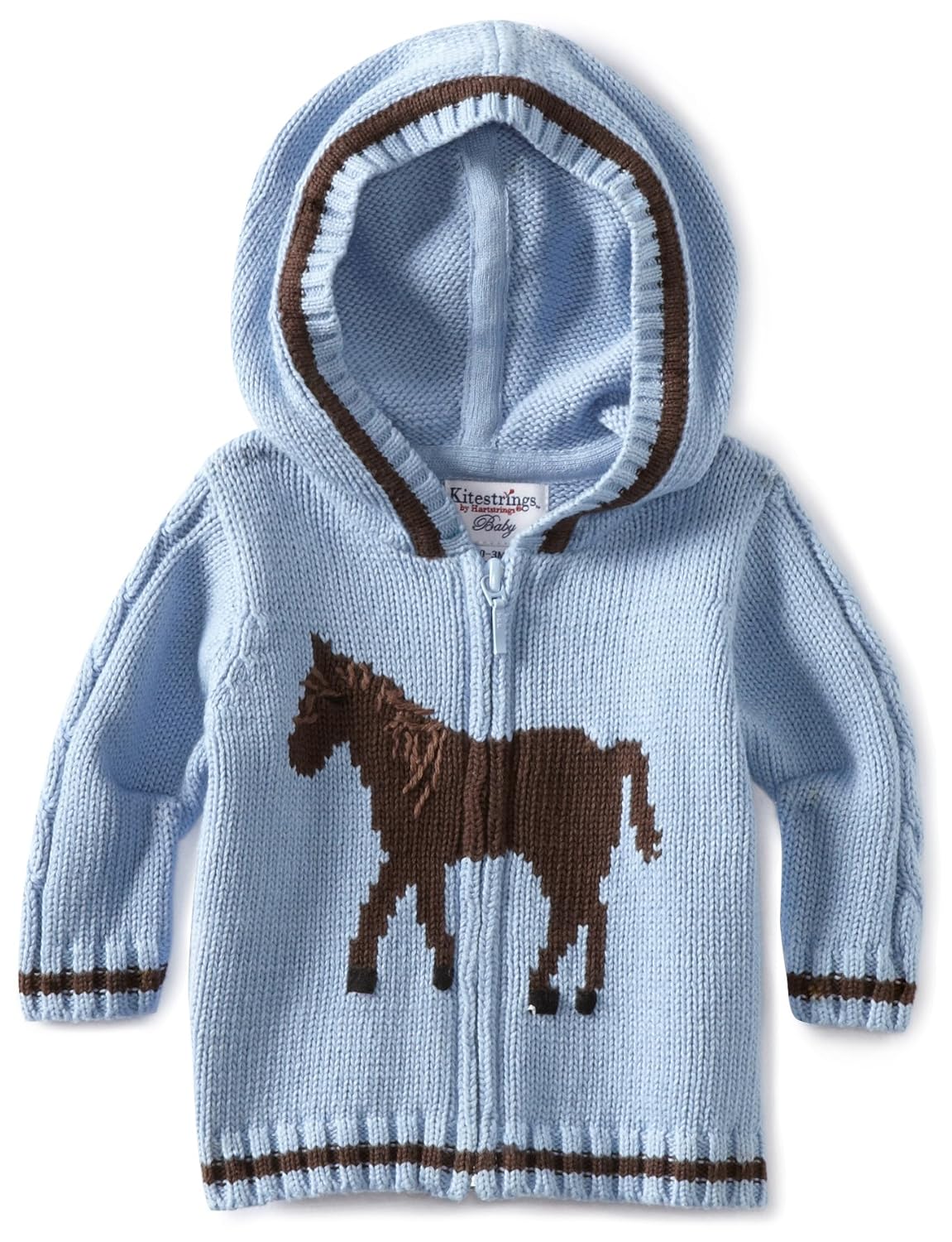 Kitestrings BabyBoys Newborn Cotton Hooded Zip Front Cardigan Sweater, Chambray, 0