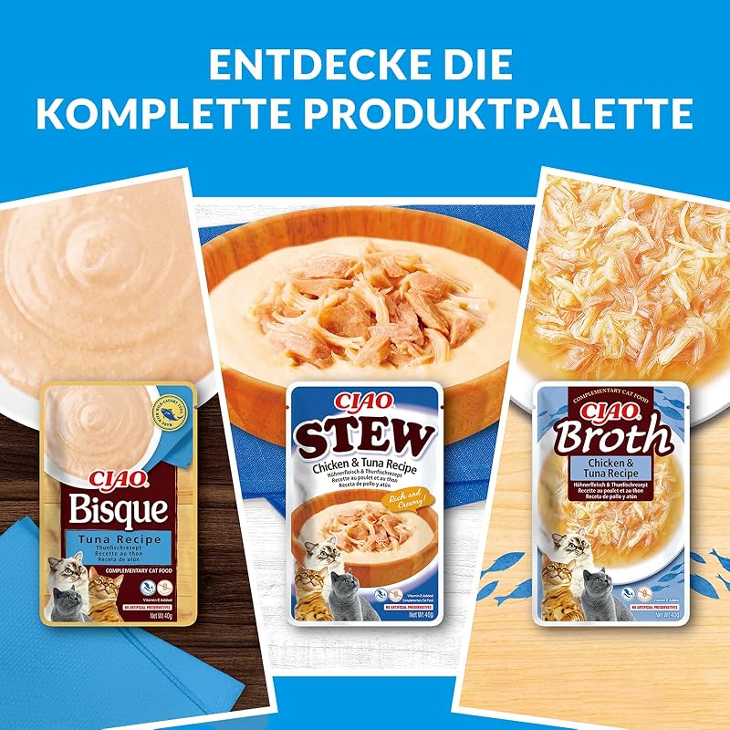 Ciao Bisque, Nassfutter für Katzen mit Huhn und Thunfisch, 24x40g