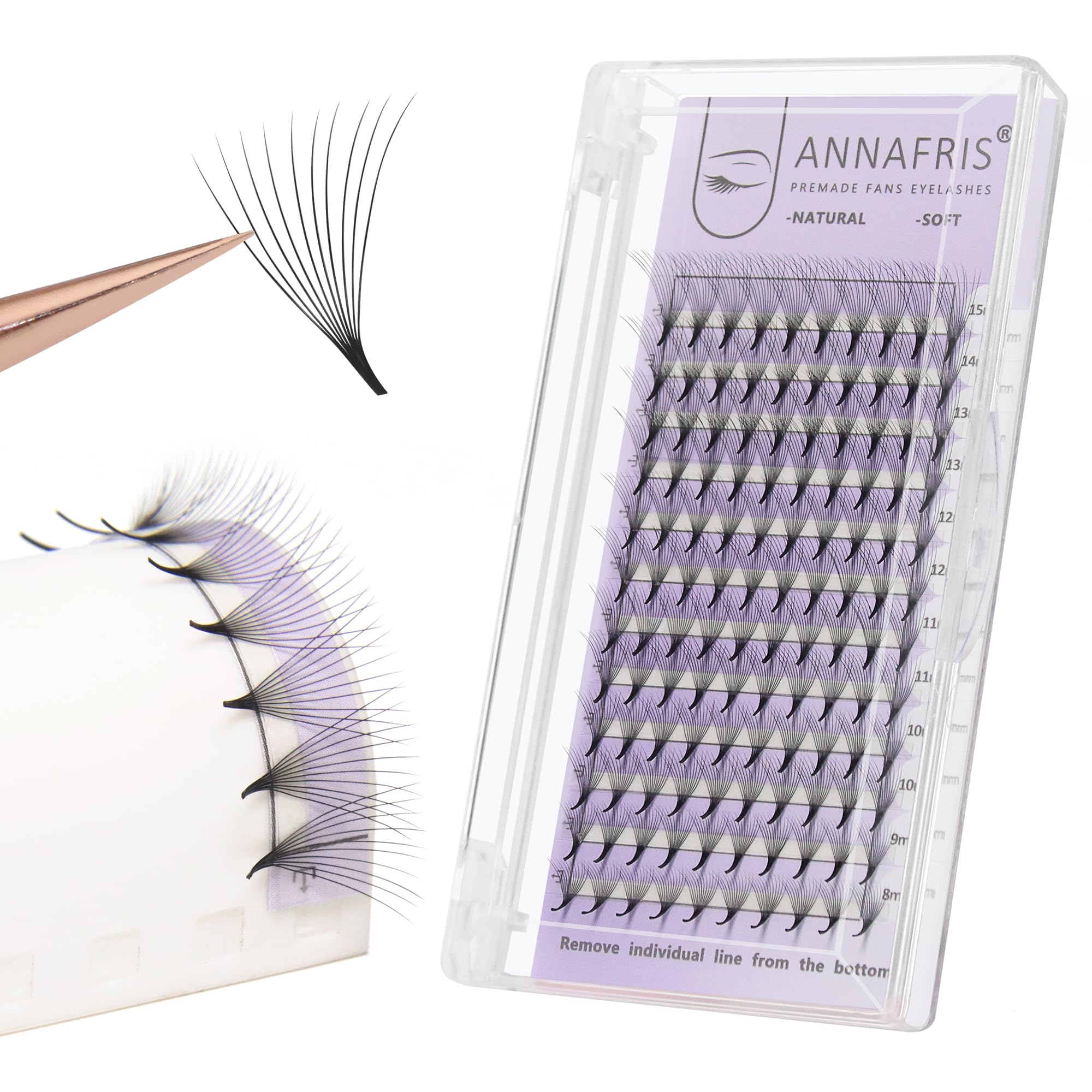 ANNAFRIS Premade Fan Eyelash Extension 12D 0.07mm D Curl 8-15mm Mix Volume Lash Extensions Pointy Base Lash Pre Made Fan Russian Eyelash False Lash（12D,0.07,D 8-15mm） — image 1