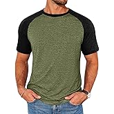 Runcati Mens Casual Slim Fit T Shirts Raglan Short Sleeve Crewneck Baseball Tees Color Block Workout Fashion Shirt