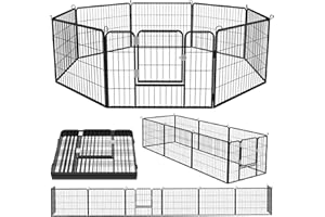 OFIKA Heavy Duty Metal Dog Playpen for Medium/Small Animals, 8 Panels 24”Height x 27" Width, Dog Fence Exercise Pen with Doors, Pet Puppy Outdoor Playpen Pen for Outdoor, Indoor, RV, Camping, Yard