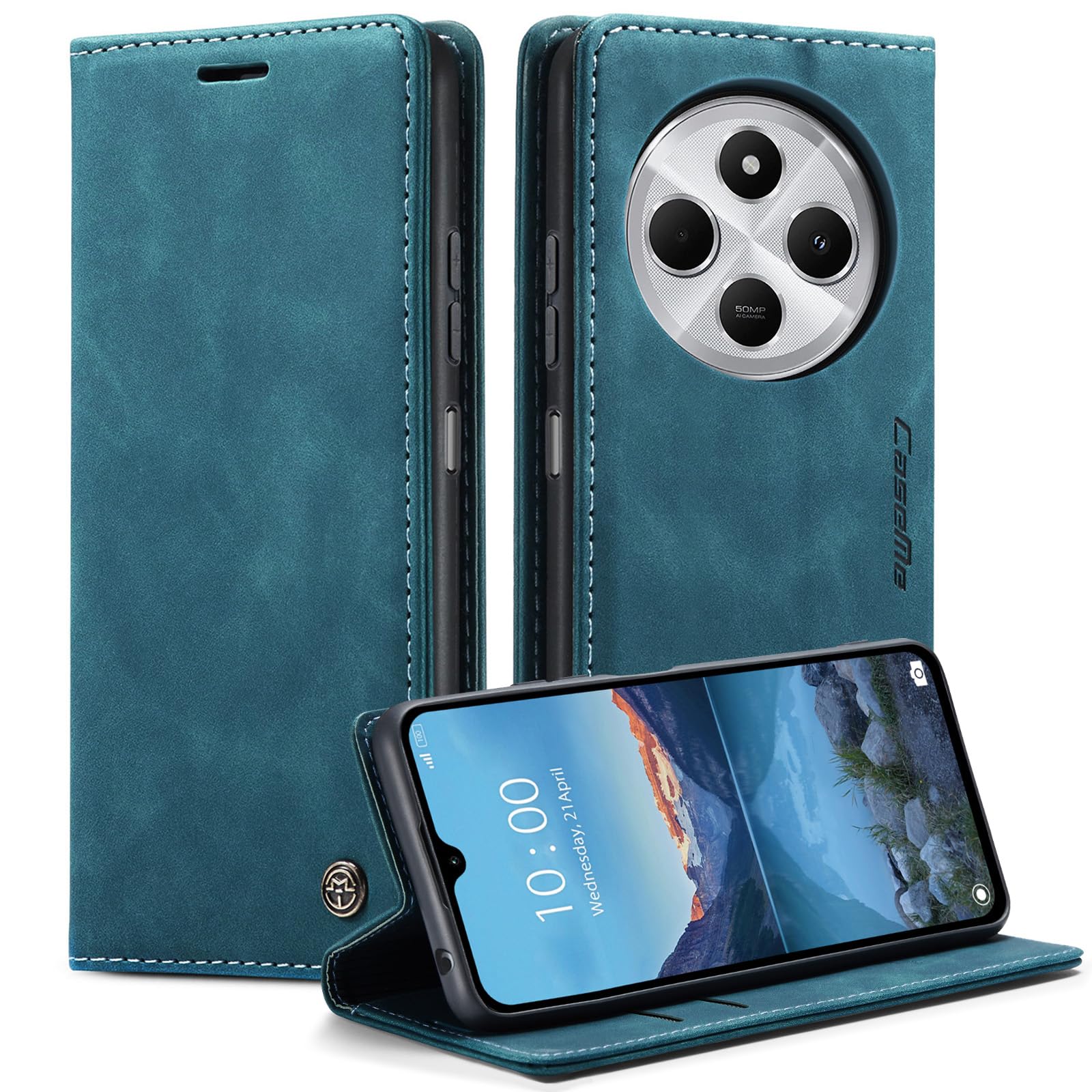 Cracedily for Xiaomi Redmi 14C Case, Wallet Case Flip Leather with Card Holder Magnetic Closure Shockproof Kickstand Protective Phone Cases Cover for Redmi 14 C, Blue-Green
