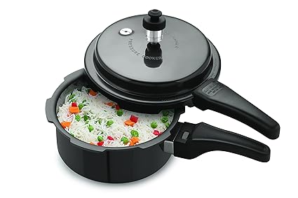 Tosaa Star Range Plus Induction Base Hard Anodised Pressure Cooker, 2 litres, Black