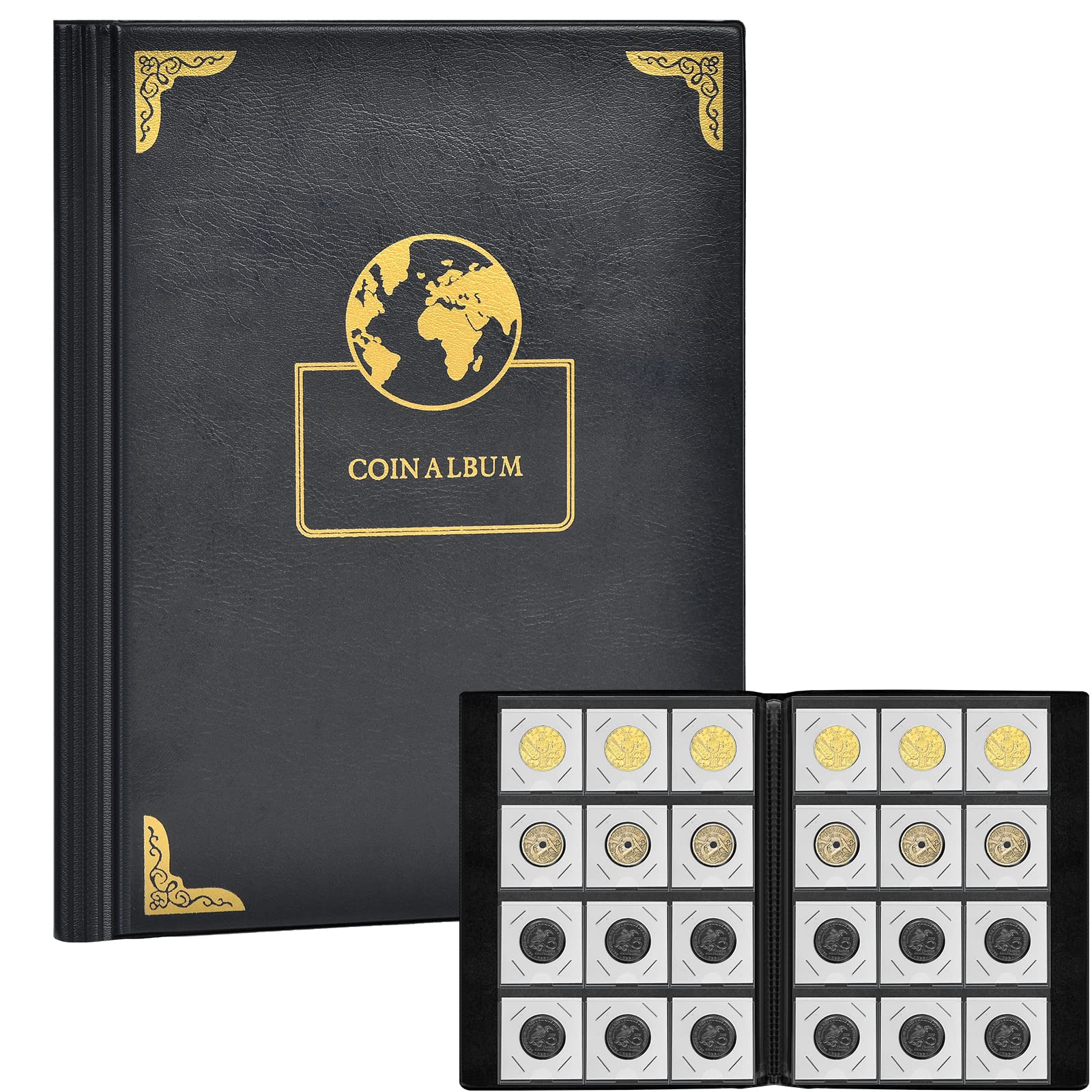 Photo 1 of 120 Pockets Coin Flip Holder Albums, 2x2 inches Coin Storage Books for Coin Cardboard Collection Holders, Collection Book Sleeves Supplies for Collectors- Black Earth (Coin Flips not Included)